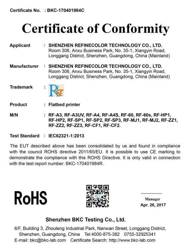 RoHS - Shenzhen Refinecolor Technology Co., Ltd.