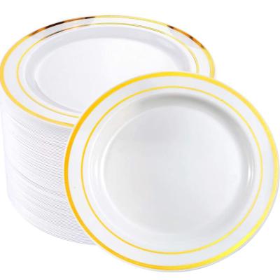 China Lace Print Edge Gold Rim Plastic Disposable Salad / Dessert Dishes - Ideal for Wedding and Party for sale