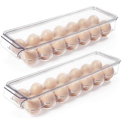 China Clear Clear Plastic 14 Egg Stackable Egg Storage Container Tray For Fridge Organizer for sale