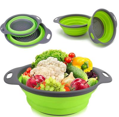 China Detachable Kitchen Over The Sink Colander Silicone Drain Basket Collapsible Strainer Basket With Handle for sale