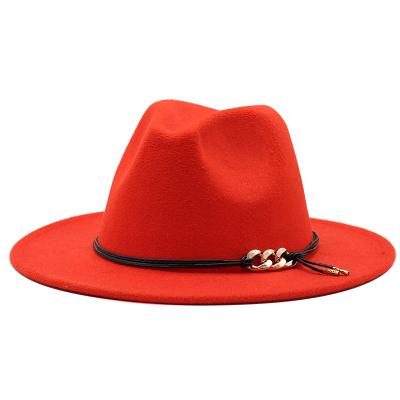 China OEM Cozy Felt Panaman Hat Fedora Warm Jazz Hat Chapeau Femme Ladies Felt Women Fedora Hats With Belt Vintage Trilby Caps for sale