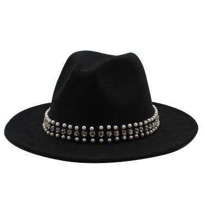 China Unisex Band Diamond Fedora Cozy Hat Felted Hats Fashion Hats Women and Men Church Rock Star Rock Fedoras Hat for sale