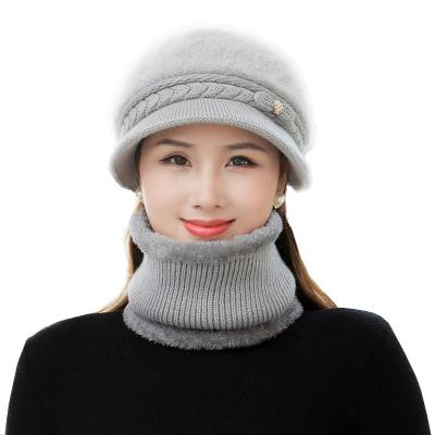 China Square Warm Breathable Wool Knitted Newsboy Hat Scarf Winter Fleece Winter Hat Women Beanies For Women Neck Warmer Protective Hats for sale