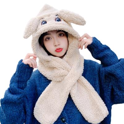 China Long Fashion Plush Casual Hat Scarf Set Casual Solid Women Hats Feature Winter Women Novelty Beanies Covers Warm Cute Oxhorn Ear Hat for sale