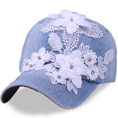 China JOINT Women DIY Customize Adjustable FLOWER Baseball Cap Flower Snapback Cotton Hats Jeans Hat for sale