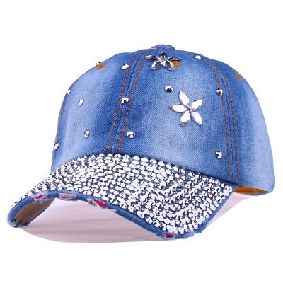 China COMMON Snapback Flower Denim Hat Bling Cap Fashion Cotton Baseball Caps Rhinestone Hat For Women Lady Men for sale