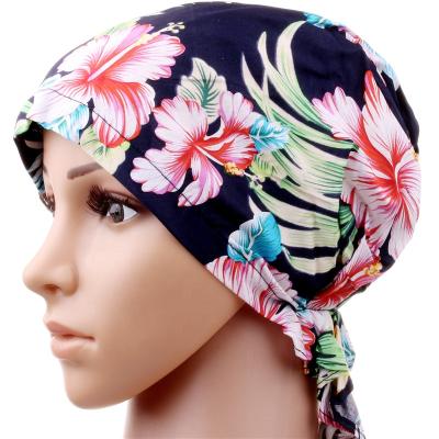 China COMMON Women Stretch Cotton Print Sleep Turban Hat Headwear Chemo Beanie Cap Scarf For Cancer Hair Loss for sale