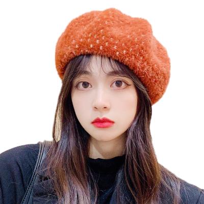 China Autumn Winter Hat Female Wool Rhinestones Picture Women's Warm Beanies Knitting Painter Plaid Beret Caps Flat Top Cap Hats for sale