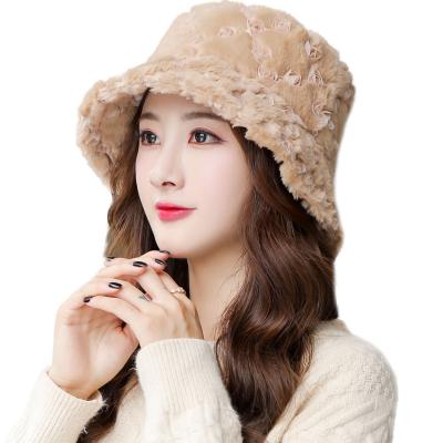 China Lady Thicken Flat Top Panama Hat Pink Fisherman Hat Caps Wool Casual Outdoor Winter Bucket Hats Warm Hats For Women for sale