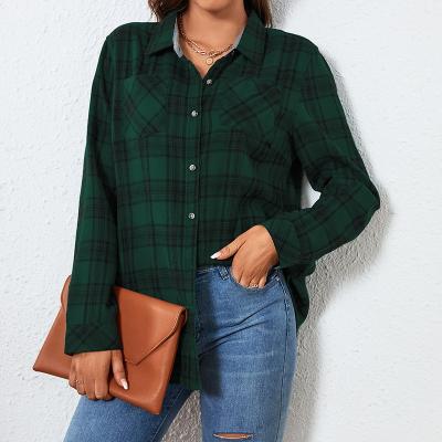 China Anti-pilling Fashion Autumn Coat Casual Tops 2023 Vintage Flannel Plaid Shirt Women Autumn Long Sleeve Oversized Button Shirt for sale