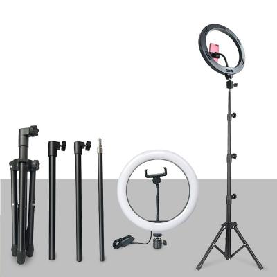 China PORTABLE 18inch 10inch Led Round Selfie Round Ring Fill Film Studio Equipment Lightweight Selfie Video Tripod Phone Holder for tiktok for sale