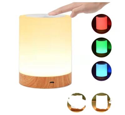 China Modern LED Colorful Wood Grain Atmosphere Night Light Small Desk Table Lamp Bedroom Fill Bedside Lamp for sale