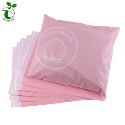 China Biodegradable Custom Logo Eco Friendly Compostable Plastic Mailing Poly Shipping Mailer Biodegradable Pink Packaging Bag for sale