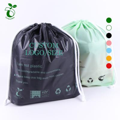 China Wholesale Custom Black LOGO Printed LOGO Garment Packaging Drawstring Pouch BIODEGRADABLE Eco-Friendly Plastic Bag For Clothing for sale