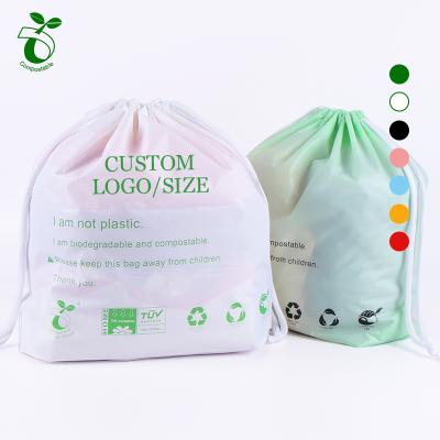 China 100% Biodegradable Logo Compostable 100%Biodegradable Custom Eco Friendly Plastic Clothing Printed Portable Drawstring Shopping Bags for sale