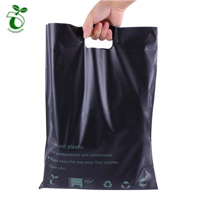 China Custom Printed Logo Design PLA/PBAT BIODEGRADABLE Handle Plastic Bag Die Cut Bag Shopping Bag for sale