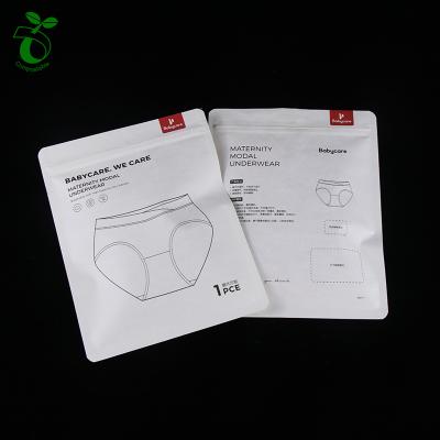 China Customized Logo Biodegradable Stand Up Pockets Biodegradable Underwear Baby Clothing Slider Double Zipper Kraft Paper Bag for sale