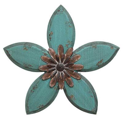 China Modern Art Antique Blue Antique Flower Wooden Plaque for Home Decor for sale