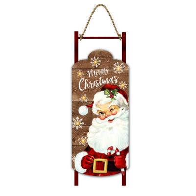 China Home decor Wooden Christmas Sled Wooden Craft Snowman Sled With Led Light for sale