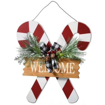 China Handmade Candy Cane Holiday Welcome Wall Sign Christmas Home Decor for sale