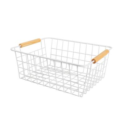 China GREENSIDE Simple Portable Universal Iron Viable Other Storage Baskets With Wooden Handle for sale