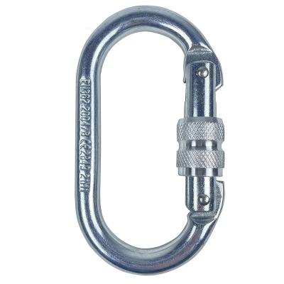 China Fall Protection 25kn Screwgate Oval Silver Alloy Steel Carabiner For Occupational Safety Climbing And Seat Belt Hook for sale