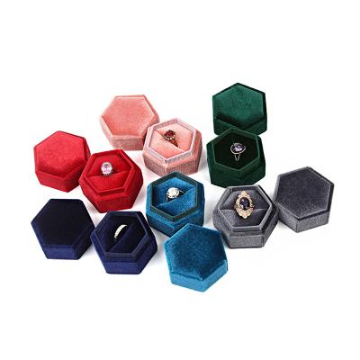 China Newest Vintage Velvet Ring Box Hexagonal Jewelry Ring Box Luxury Flannel Jewelry Box for sale