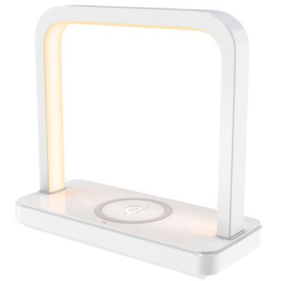 China Qi Wireless Charger Table Stand Private Bedside LED Night Lamp Design Wireless Charger Night Lamp Led Desktop Wireless Charger Lamp for sale