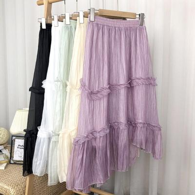 China Newest High Waist Organza Ruffle Mesh Skirt Breathable Fashionable Skirts 2022 Summer for sale