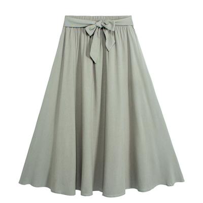 China 2022 High Waist Simple Casual Self Belted Breathable Skirt Womens Breathable Long Skirts for sale