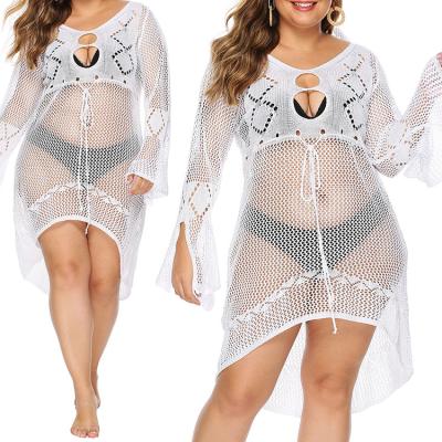 China 4XL Anti-Static Anti-Static White Sleeve Bell Cut Plus Size Mesh Swimwear Cover Up Dress for sale