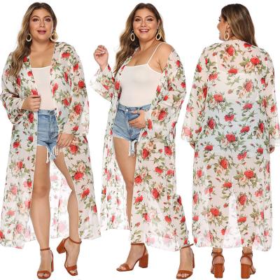 China Anti-pilling anti-pilling hot sale women plus size floral beach wear long cardigan kimono for sale