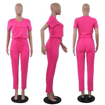 China Latest Summer Anti Static Solid Short Sleeve Pants 2 Piece Sets Women for sale