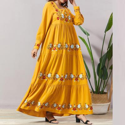 China Latest Anti-Static Sequin Neck Embroidery Bohemian Women Anti-Static Long Maxi Dresses for sale