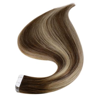 China Best Quality Balayage Full Wave Silky Straight Shine Color #4/27/4 100% Natural Brazilian Remy Tape In Hair Extensions for sale