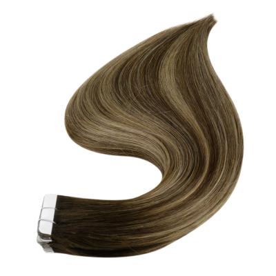 China Silky Straight Wave Full Shine Silky Straight Darkest Brown To Honey Blonde Tape In Remy Brazilian Hair Extensions for sale