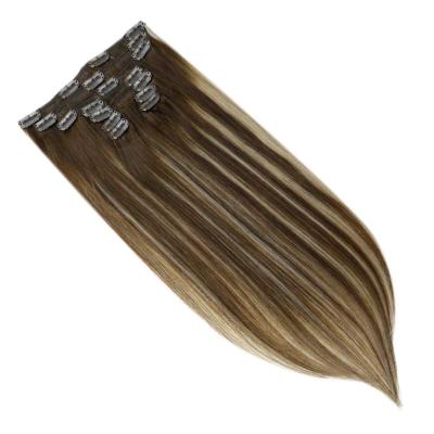 China Silky Straight Wave Full Shine Brazilian Clip In Blonde Hair Extension #4/24/4 Brown Balayage Clip In Hair Extensions for sale