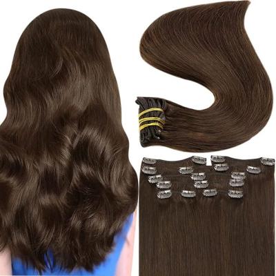 China Shine Silky Straight Full Factory Direct Brazilian Wave Hair Extensions Clip Colors #4 Dark Brown 100 Hair Clip Extensions for sale