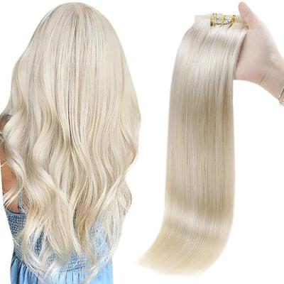 China Wholesale PU Clip In Wave Full Shine #60 Platinum Clip In Silky Straight Blonde Hair Extensions Remy Human Hair Extensions for sale