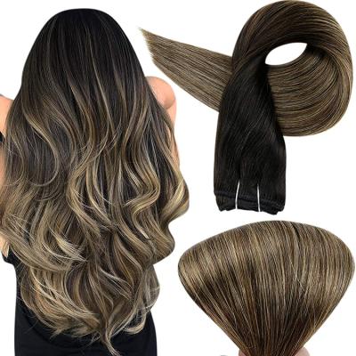 China Real Factory Direct Sale #1b/6/27 Balayage Ombre Silky Straight Color Full Wave Hair Shine Sew In Hair Weft Extensions for sale