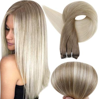 China Full Double Bundle Remy Hair Weft Silky Straight Wave Shine Balayage Color #8/60 Hair Weft Extensions for sale