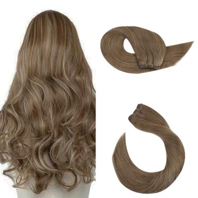 China Hot Sale Silky Straight #8 Light Brown Full Wave Weft Extensions Remy Hair Bundle Shine Human Hair for sale