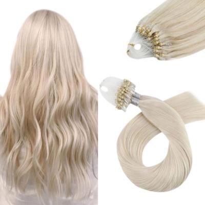 China Good Quality Silky Straight Full Wave Shine Micro Bond Hair Extensions #1000 Whiten Blonde Real Human Micro Loop Ring Hair Extensions for sale