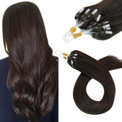 China Full 100% Dark Micro Remy Hair Extension Supplies Factory Direct #4 Brown Ring Hair Silky Straight Wave Shine Extensions for sale