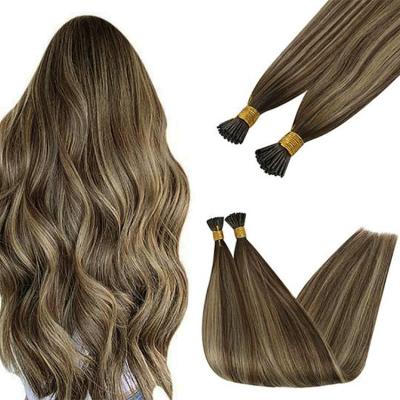 China Silky Straight Wave Full Shine #4/27/4 Balayage Brown Hair Extensions Keratin Stick Me Tip Hair Extensions for sale