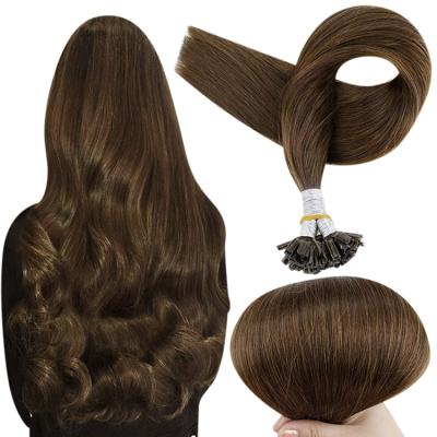 China Wholesale Supplier #4 Dark Brown Remy Brazilian Human Hair Wave Extensions Full Shine U Tip Silky Straight Hair Extensions for sale