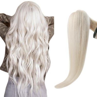 China Virgin Bundle #1000 Full Shine Silky Straight White Blonde Natural Hair Weft Extensions Flat Wave Silk Weft for sale