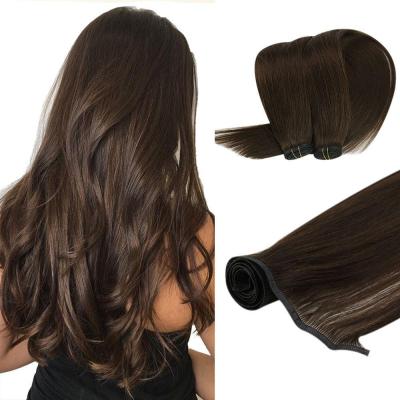 China Dark Brown PU Silky Straight Wave Shine Full Weft Hair Bundles Virgin Hair Extensions Flat Silk Weft for sale