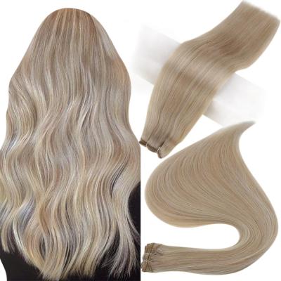 China Double Drawn Wave Weft Full Shine Ash Blonde Highlight Full Cuticle Virgin Silky Straight Hair Extension for sale