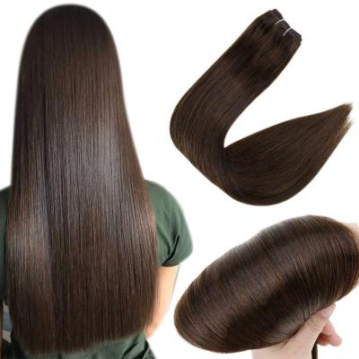 China Darkest Brown #2 Straight Hair Shine Silky Straight Wave Full Hair Bundles Virgin Machine Weft Hair for sale